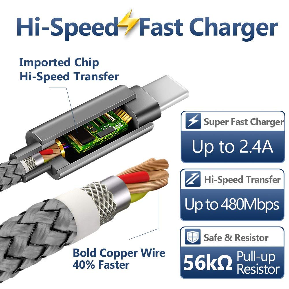 Rohs Aluminum Connector 2A Nylon Braided Data Sync Type C USB Cable