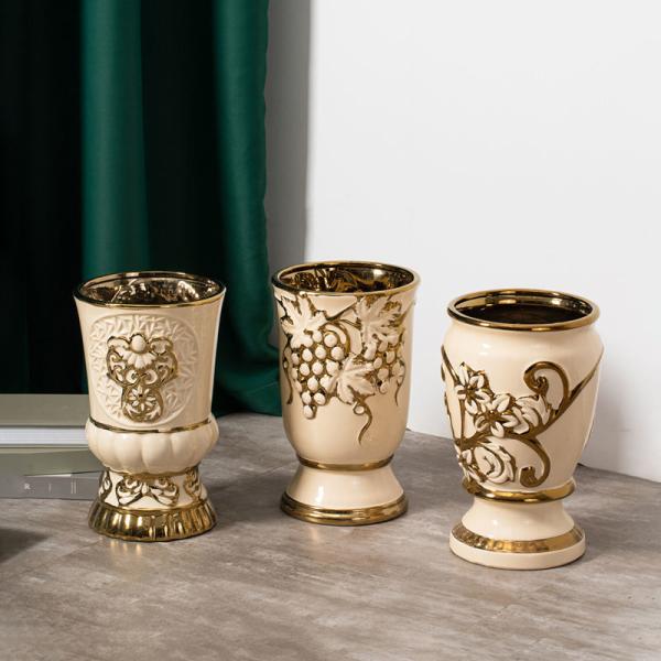 Buy cheap Gold tabletop ceramic decoration wedding centerpiece porcelain vase embossed luxury ceramic flower vases for home decor from wholesalers