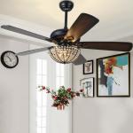 52 inch Retro Ceiling Fan Lamp with Light 110v Remote Control 5 Light Fixture