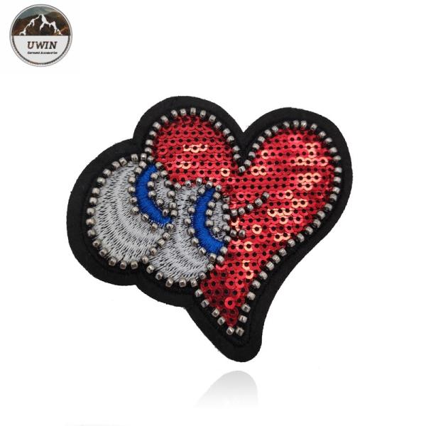 Buy cheap Sew On OEM Beaded Applique Patches Heart Eyes Sequins Material Merrowed Border from wholesalers