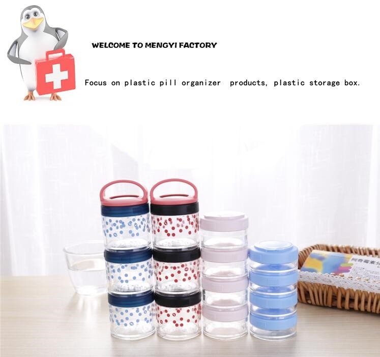 28 compartment column shape plastic pill storage box with pill crush box, Conventional eco-friendly 4 grids plastic trav