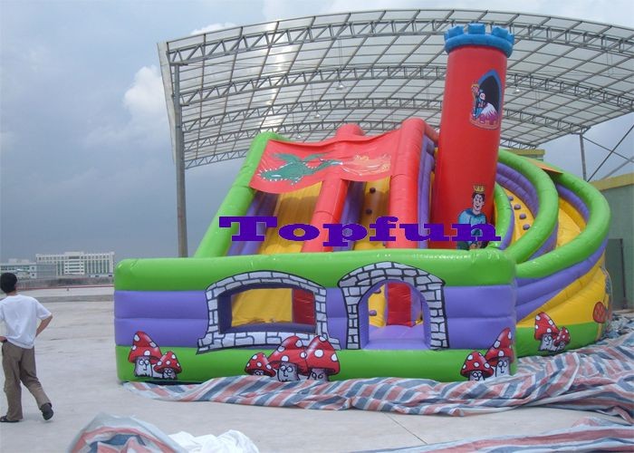 6 x 6m Green Inflatable Kids Water Slides 0.55mm PVC Tarpaulin With Pool