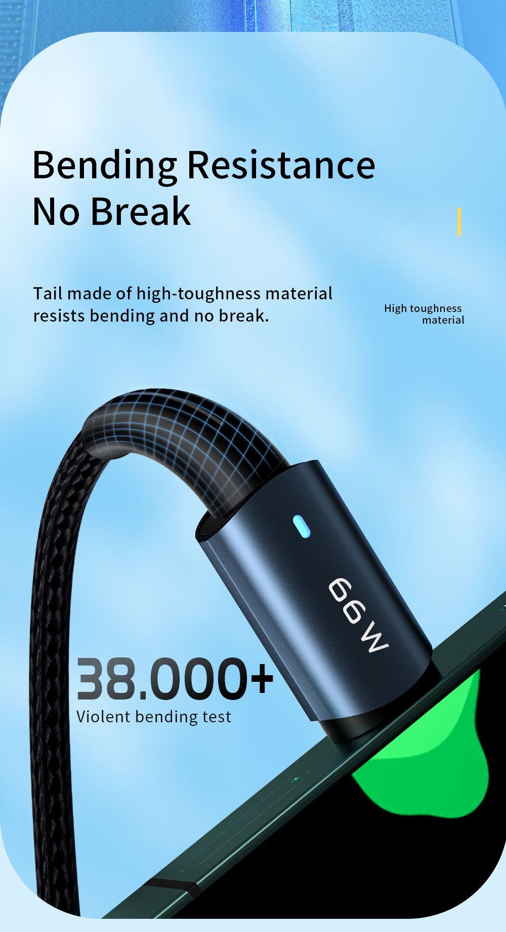 Sunset USB A To C Charging Cable 66W 6A 0.5m 1m 2m 3m USB2.0 480Mbps