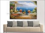 Mediterranean Garden Wall Art Sea Landscape Oil Painting Vacation Harbor