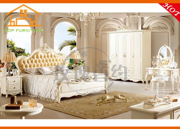 Buy cheap antique cheap european style home furniture High quality leather Wood carving display home bedroom furniture set from wholesalers