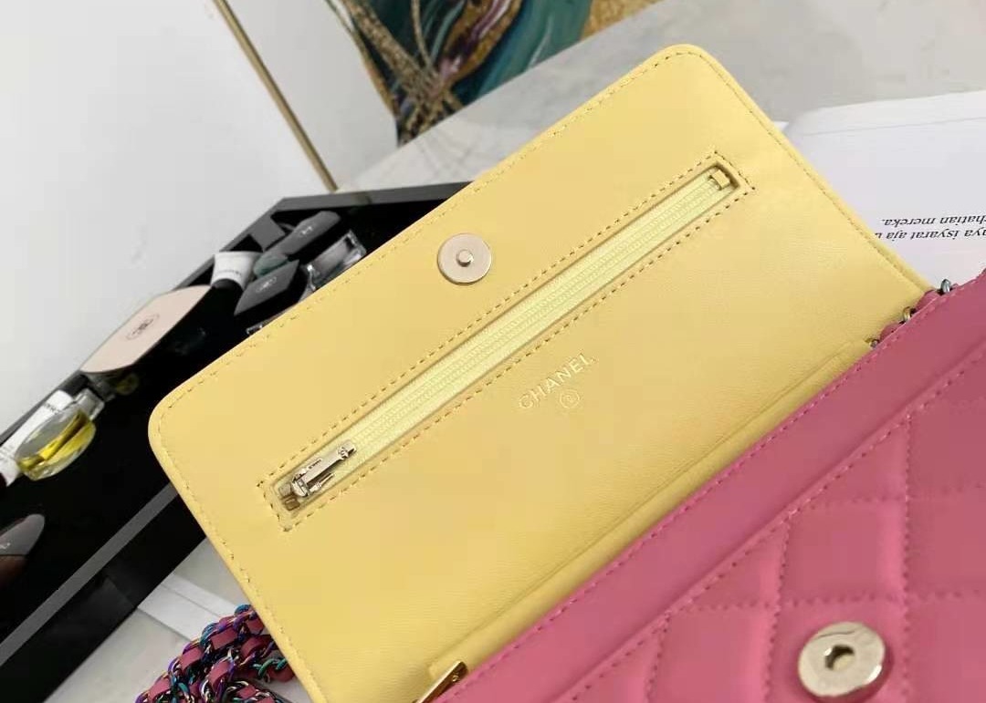 Inclined Shoulder Cowhide 19cm Luxury Brand Wallet With Chain