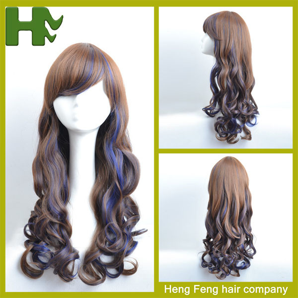 White Women 26'' Long Wavy Synthetic Hair Wigs Body Wave Side Part With Bangs