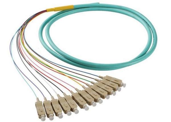 Buy cheap 50 / 125 OM4 OM3 Optical Fiber Pigtail SC 12 Fiber Optic Jumper Cable With PVC Jacket from wholesalers