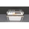Buy cheap Anti Collision Curved Glass Jewelry Cabinet Golden Layered Jewelry Stands from wholesalers