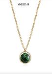 OEM Green Round Stone Pendant Necklace Gold Stainless Torque Jewelry Necklace