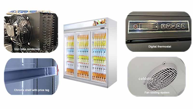 1000L Supermarket Upright Commercial Chiller For Cold Drink Display Refrigerator