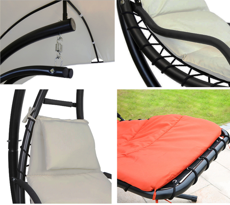 Upgrade Your Patio Modern Metal Stand Hammock Swing Chair with Cushion and Sun Canopy