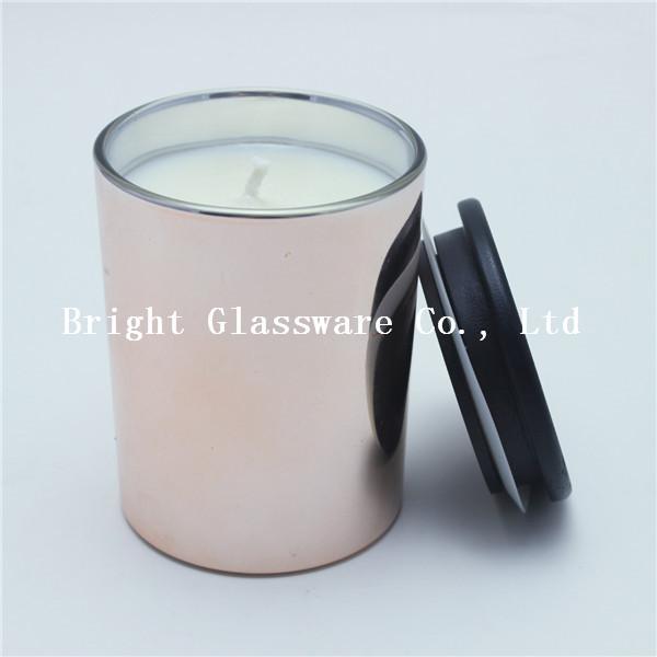 Quality gold glass candle holder with wooden lid, tealight candle holder for wedding decoration for sale