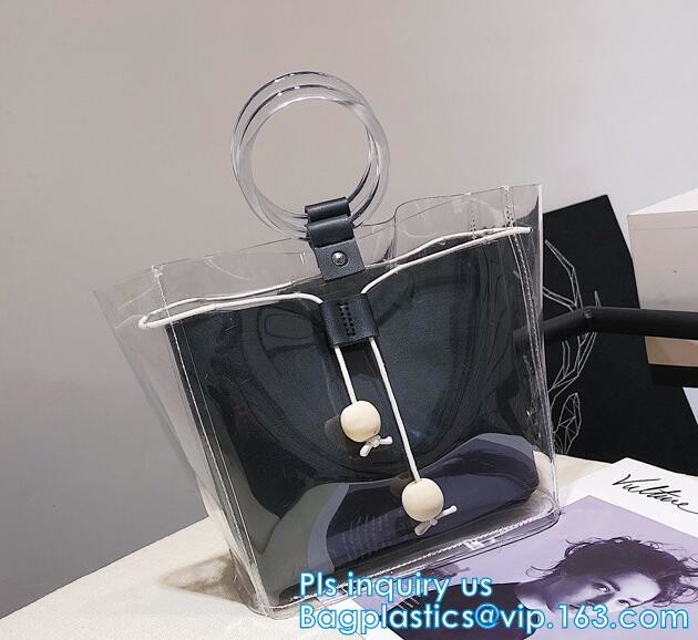Semi Clear Plastic Gift Bags With Brown Handle Wedding Gift Packaging Bags Birthday Handbag Party Favors PP Gift Wrap