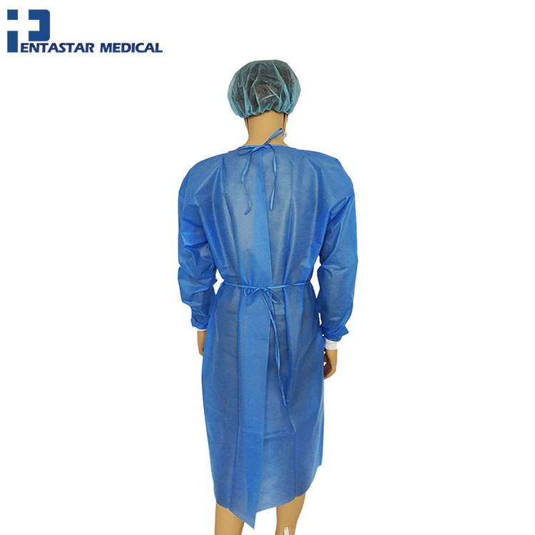 SMS Bule Medical Gown with Long Sleeve and Knitted Cuffs Custom Size