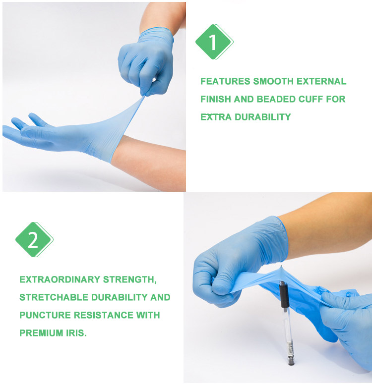 Work chemical pink logo blue printing rubber magenta powder free examination medical nitrile gloves disposable