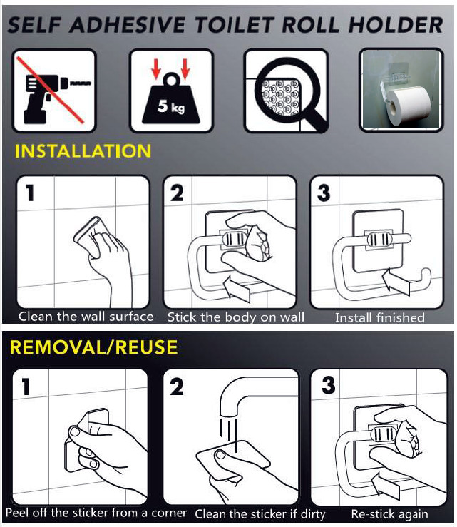 Bathroom Fitting No Install Tools Mounted Toilet Paper Roll Holder Strongly Stick on