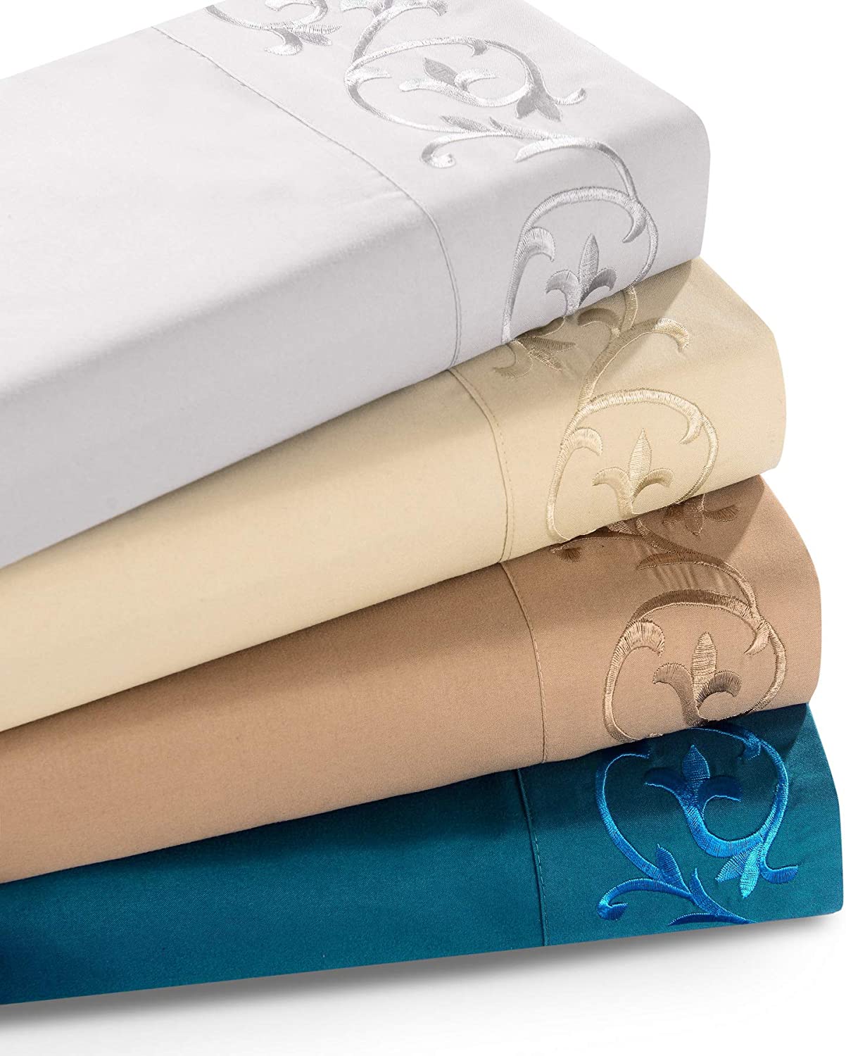 Ready to Ship Luxury Scroll Flowers Embroidery Bed Sheet in Soft Brushed Microfiber