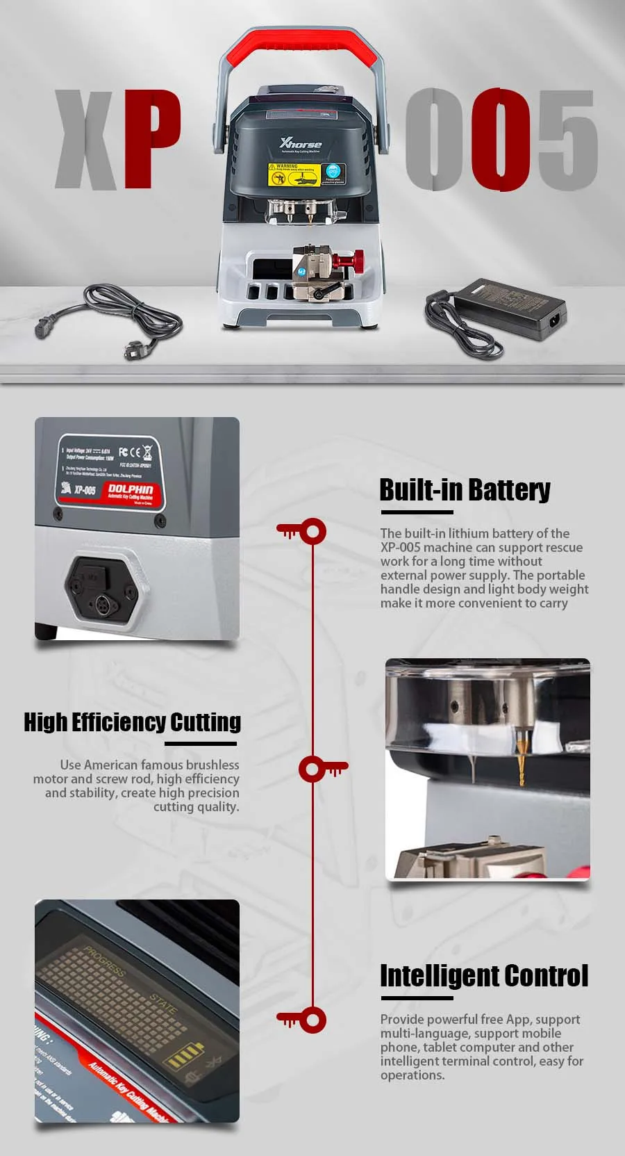 Xhorse Dolphin XP005 Key Cutting Machine V1.7.0 Works on Phone Application Via Bluetooth compatible
