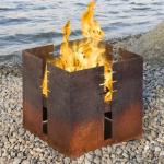 Decorative Minimalistic Wood Burning Cube Corten Steel Fire Pit Barbecue