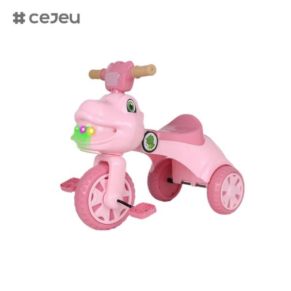 Buy cheap Dinosaur shaped tricycle for kids, with music, lights, storage box, pink, green, coffee color options from wholesalers