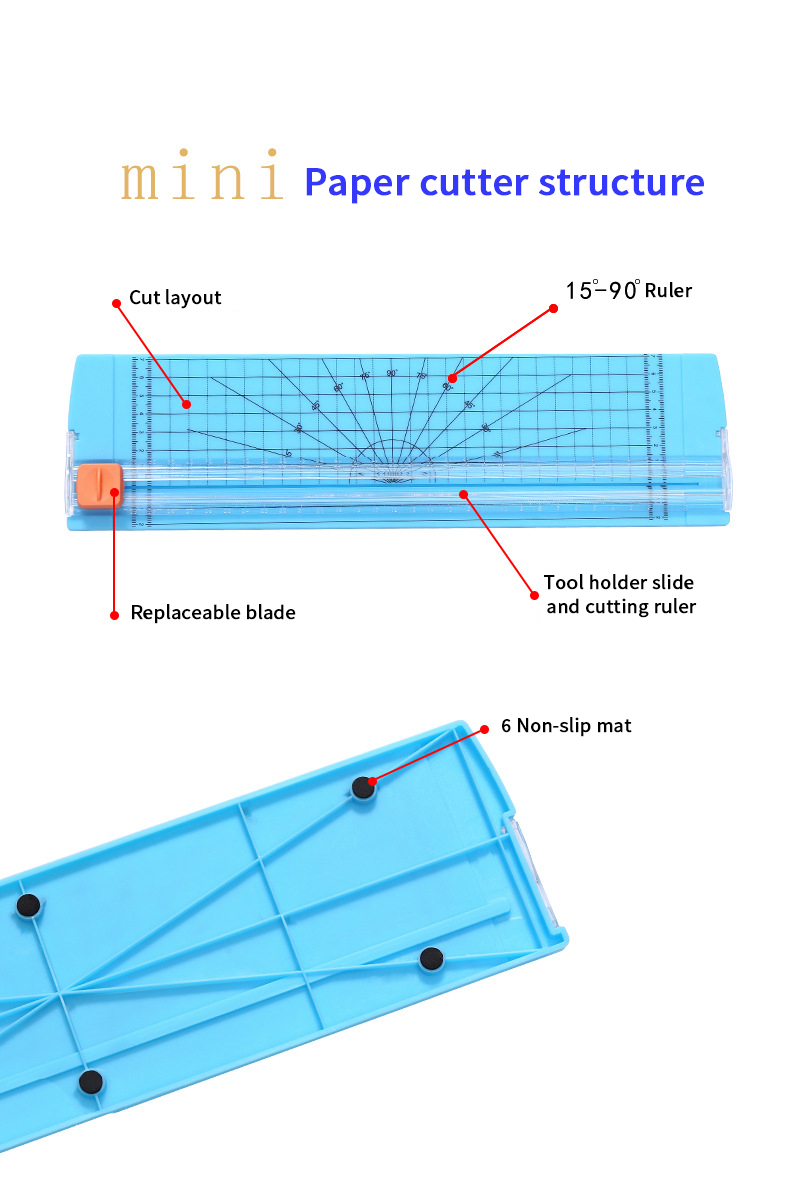 Maximum Cutting Thickness 12 Sheets of 80GSM Paper Mini Manual Paper Cutter for Office