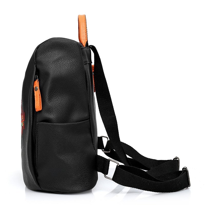 Wild Embroidery College Wind Bag Small Fresh Backpack - BLACK 