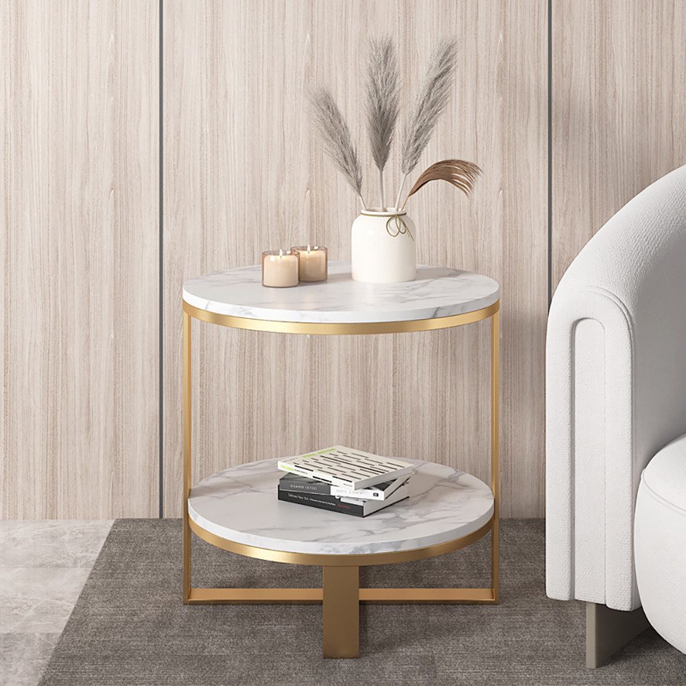 Italian Minimalist Stainless Steel Marble Circular Sofa Edge Table