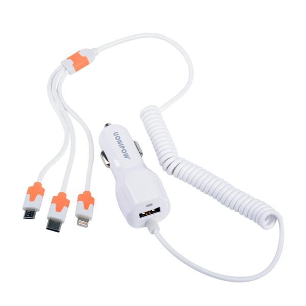 Buy cheap Micro+Lightning+Type-c 3-in- car charger USB cable one for three car phone charger from wholesalers