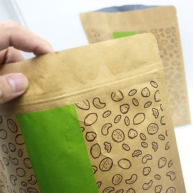 Customized Printed ziplockk Brown Kraft Paper Stand up Pouch for Tea Stand up Zipper Bag