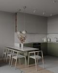 L Shaped White And Green Kitchen Cabinets Modern PET Kitchen System Tailored