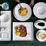 Round Minimalist Modern Porcelain Dinnerware Sets Solid Pure White