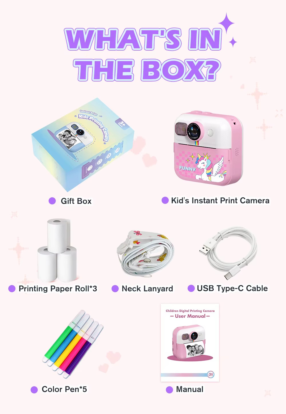 Kids' DIY HD Digital Camera 1080P 48MP Instant Thermal Print Photo Label