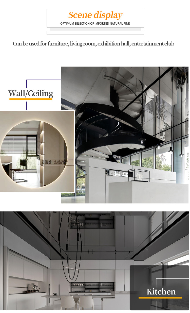 Hotel Light Luxury PET Decorative Bamboo Charcoal Wood Veneer Mirror Wall Panel