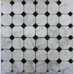 Arabescato Carrara White Italian Stone Mosaic Tile With Octagon Black Dots