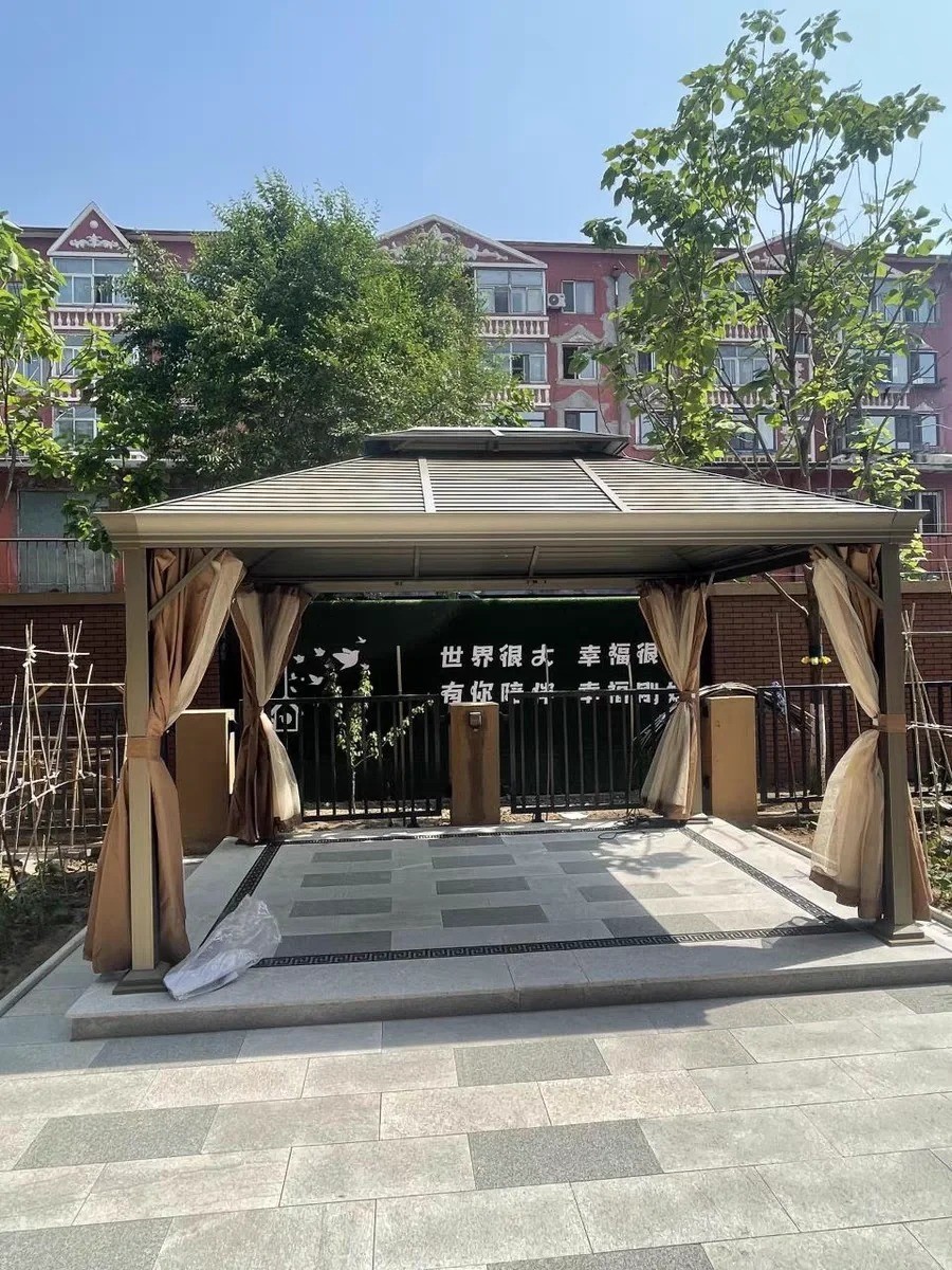 13x11ft Outdoor Patio Garden Steel Frame Hardtop Metal Roof Gazebo