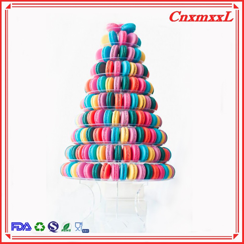 plastic pyramid display case 10 tier macaron tower display tower case with Acrylic base