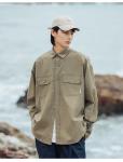 Custom Logo Top Loose Long Sleeve Shirt Tooling Double Pocket Men′s Shirt