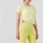 Round Neck Pleated Ladies Yoga Tops Breathable Women'S T Shirt