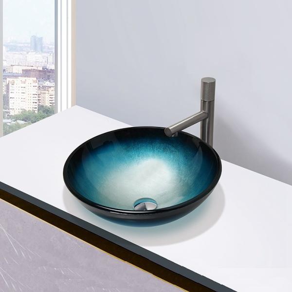 Buy cheap Bathroom Tempered Glass Sink Black Blue Round Wash Basin Bowl Easy Clean from wholesalers
