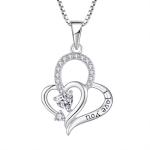 Real Silver I Love You Heart Pendant Necklace Multi Color Heart Cubic Zirconia