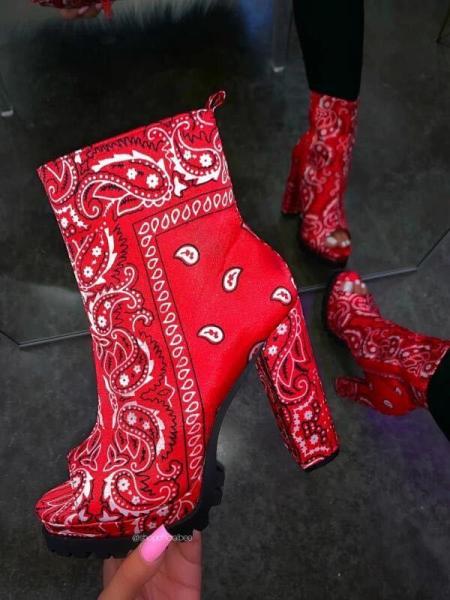 Buy cheap Classic ethnic print 4inch Ladies High Heeled Boots Size11 open toe hip ankle from wholesalers