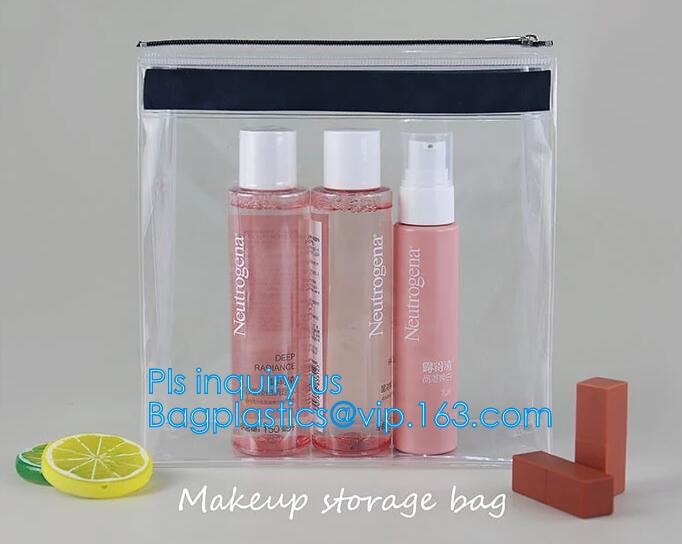 Slider Zipper Packing hologram pvc plastic storage cosmetic bag, 200 micron transparent clear PVC slider zipper bag, mat