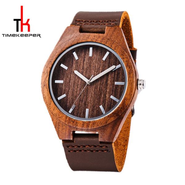 Buy cheap Custom Wrist Watch Leather Strap Silver Hands Walnut Dial 45mm Size from wholesalers