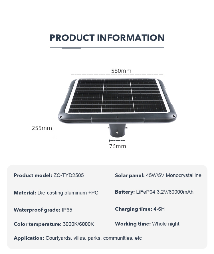 45W Quare Shape Outdoor Garden Solar Light All In One IP65 For Communities Parks