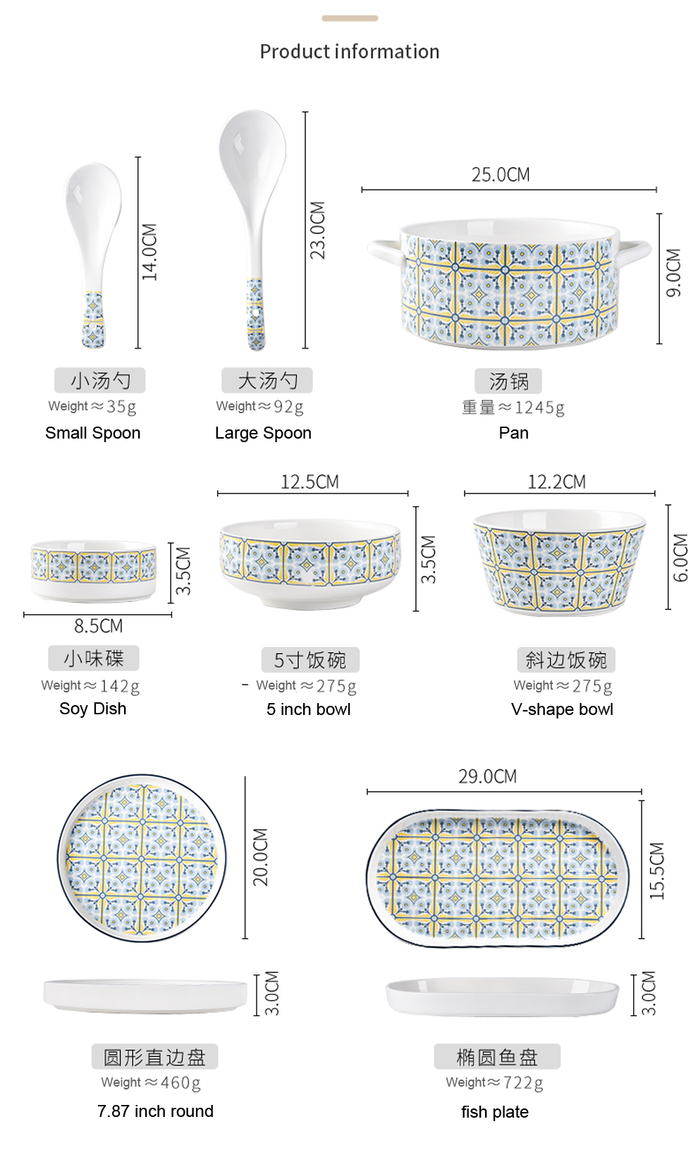 Light Blue Bohemia Ceramic Dinnerware Set Porcelain Kitchen Tabletop Stoneware Dinner Set Turkish