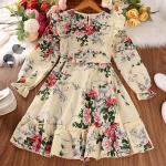 Spring Children'S Clothing Girls Long Sleeve Dress Vintage Floral Print Dress