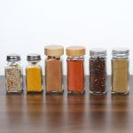 Kitchen Household Storage Square 4oz Glass Spice Jar With Bamboo Lid