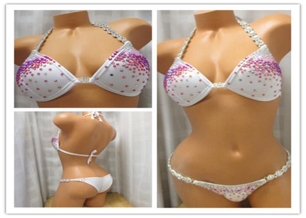 Buy cheap White Crystal Competition Bikini Fitness Suit Colorful Rhinestone Bikini from wholesalers