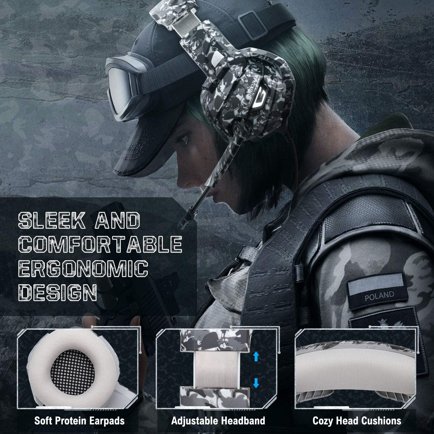 Over Ear ipx-5 ONIKUMA K5 2.2kohm Camouflage Gaming Headset